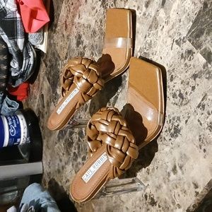 Cape Robbin Women's Square Toe, Braided Sandals w/Clear Heels. Size 6.5